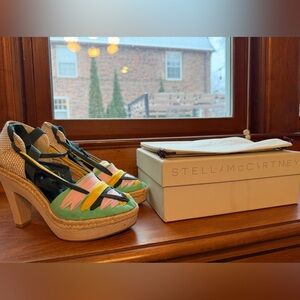 NIB Vintage Stella McCartney Women's Green and Pink Espadrille Heels